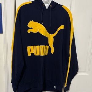 Puma Men's Bold Navy and Gold Hoodie